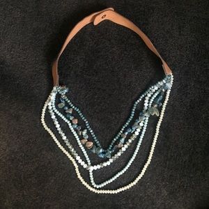 Etsy handmade beaded necklace, faux leather strap